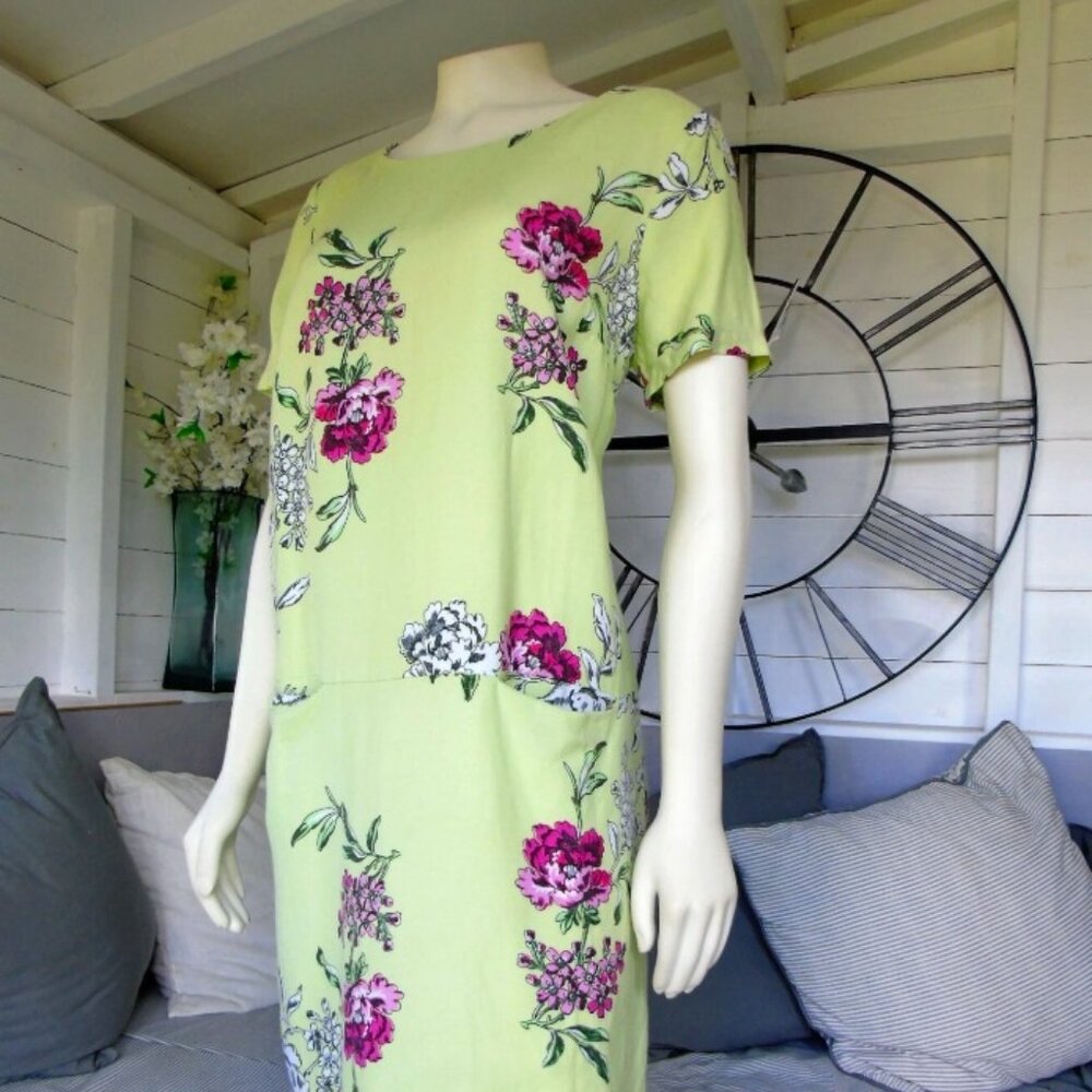 Joules Lime Floral Linen Blend Printed Tunic Lanthe Dress Size: 8 w/ Pockets!